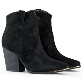 Stivali da cowboy classici neri da donna in pelle scamosciata con tacco alto nero 1