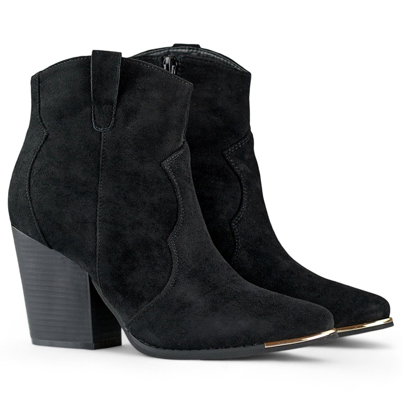 Stivali da cowboy classici neri da donna in pelle scamosciata con tacco alto nero 1