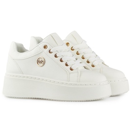 Sneakers bianche da donna con suola spessa bianca 1