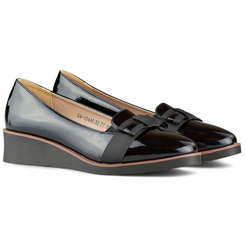 Scarpe da donna in vernice nera con zeppa bassa nero 1