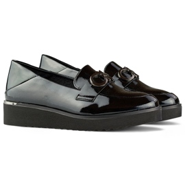 Scarpe da donna in vernice con zeppa bassa, scarpe eleganti nero 1