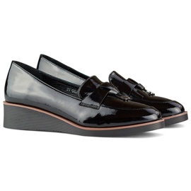 Décolleté in vernice nera con zeppa bassa nero 1