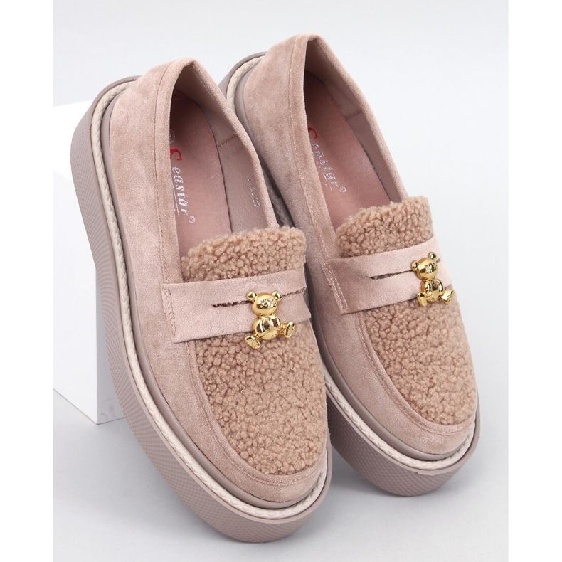 Mocassini Anisha Khaki con plateau e shearling beige 1
