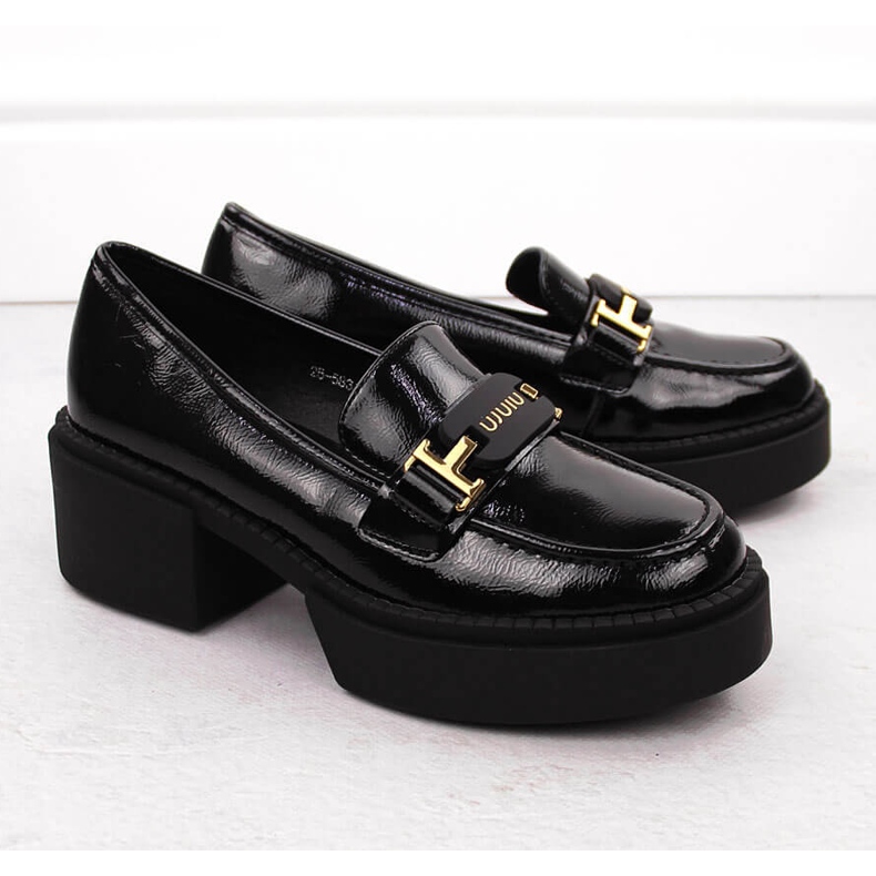 Mocassini da donna in vernice con tacco alto, neri, Vinceza 58313 nero 2
