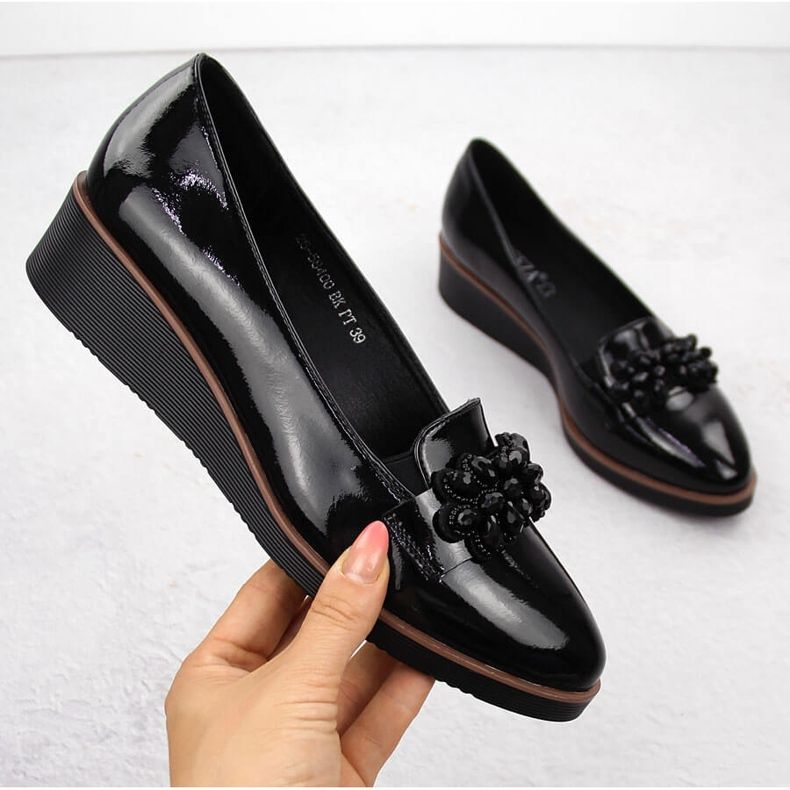 Scarpe da donna in vernice con decorazione, Vinceza nera 58400 nero 1