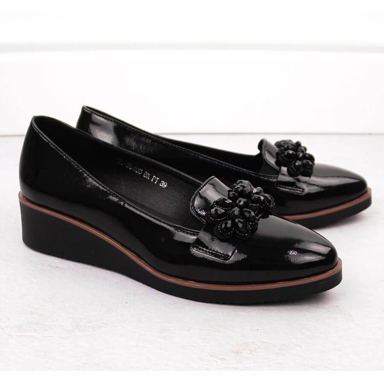 Scarpe da donna in vernice con decorazione, Vinceza nera 58400 nero 2