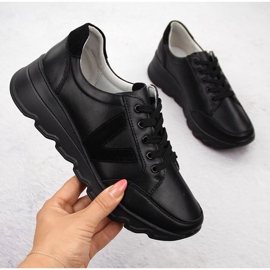 Sneakers con zeppa da donna in pelle nera Vinceza 7918 nero 1