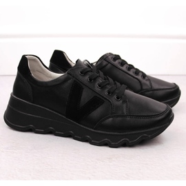 Sneakers con zeppa da donna in pelle nera Vinceza 7918 nero 2