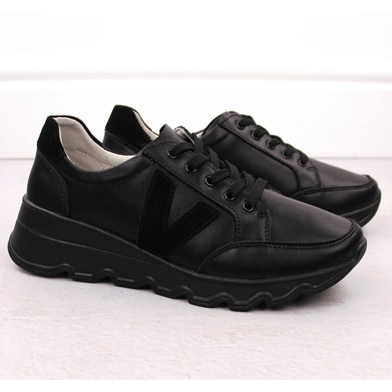 Sneakers con zeppa da donna in pelle nera Vinceza 7918 nero 2