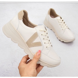Sneakers con zeppa in pelle beige da donna Vinceza 7918 1