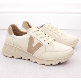 Sneakers con zeppa in pelle beige da donna Vinceza 7918 2