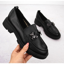 Mocassini da donna in pelle con decorazione, nero Vinceza 62183 1