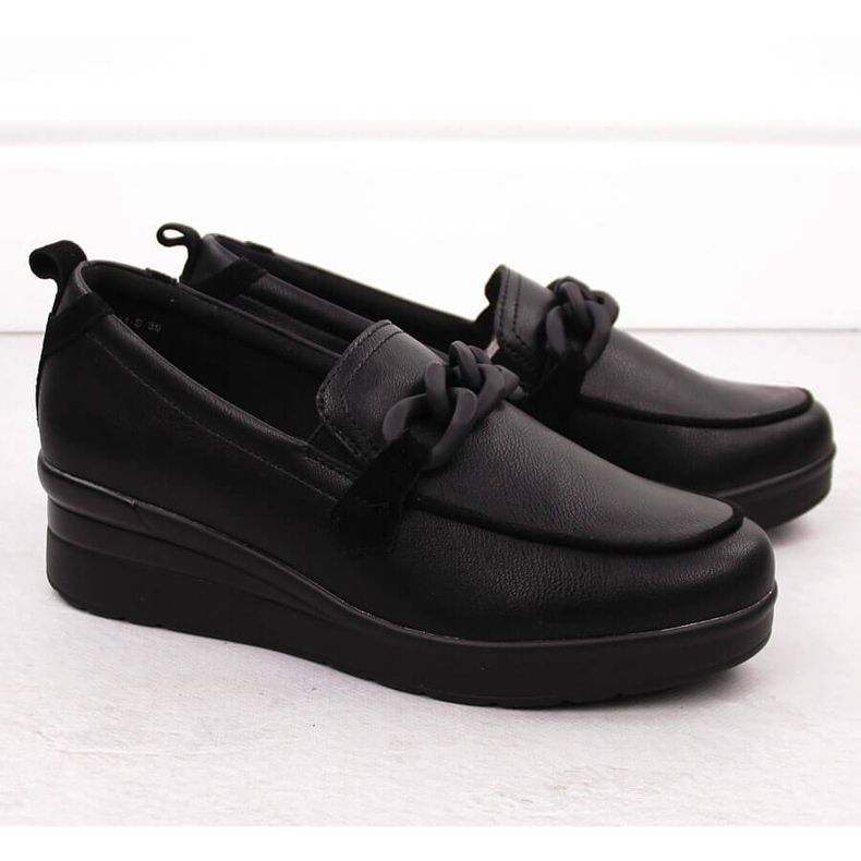 Scarpe da donna in pelle con catena, nere Sergio Leone PB231-S nero 2