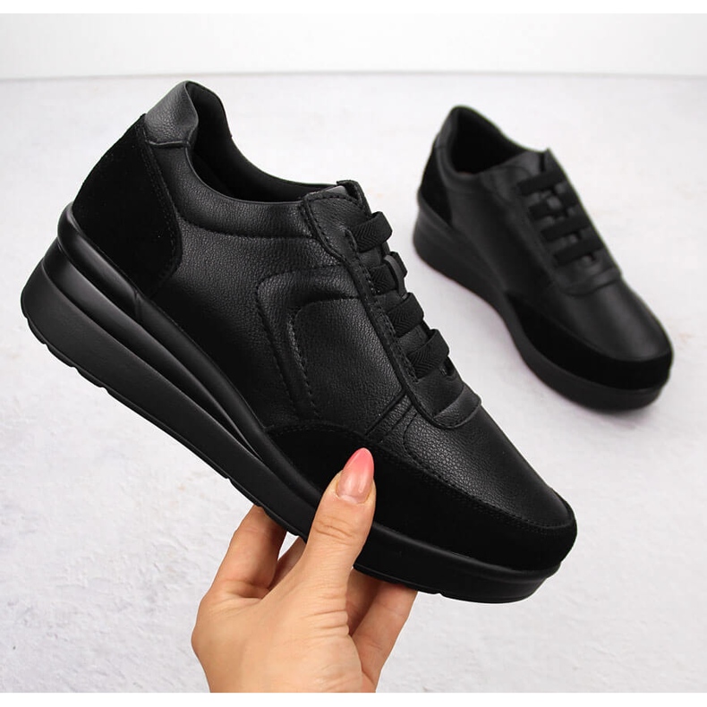 Sneakers con zeppa in pelle da donna, colore nero Sergio Leone PB236-S 1