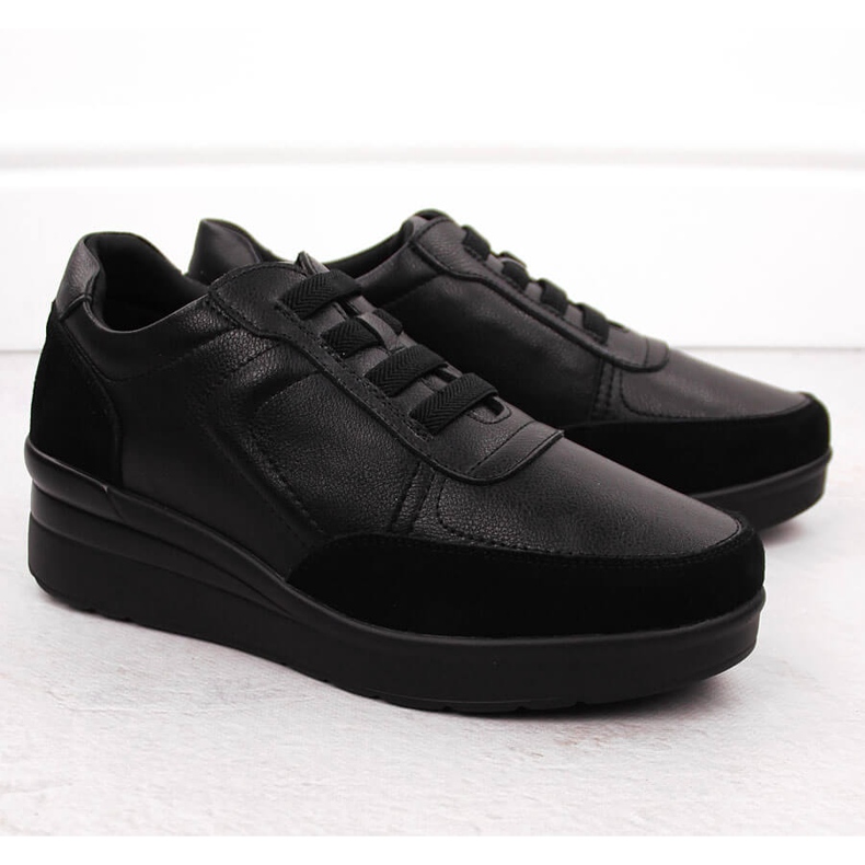 Sneakers con zeppa in pelle da donna, colore nero Sergio Leone PB236-S 2