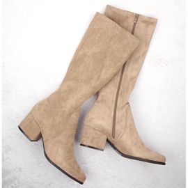 Stivali da donna con tacco in camoscio, beige Sergio Leone KZ212 1