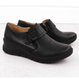 Comode scarpe con zeppa da donna in pelle nera Helios 640S nero 2