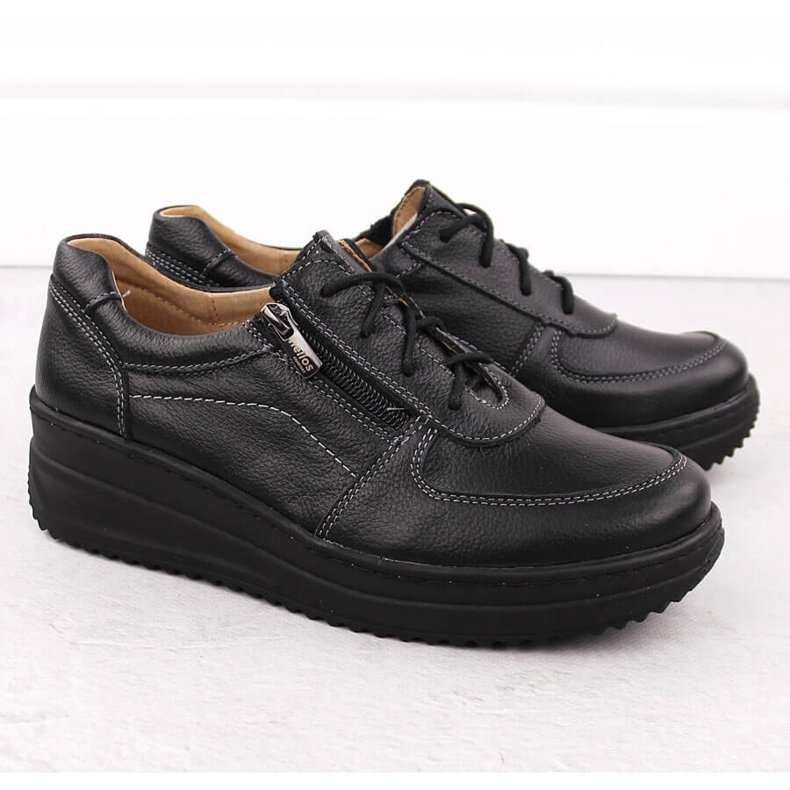 Scarpe comode da donna in pelle nera Helios 419 nero 2