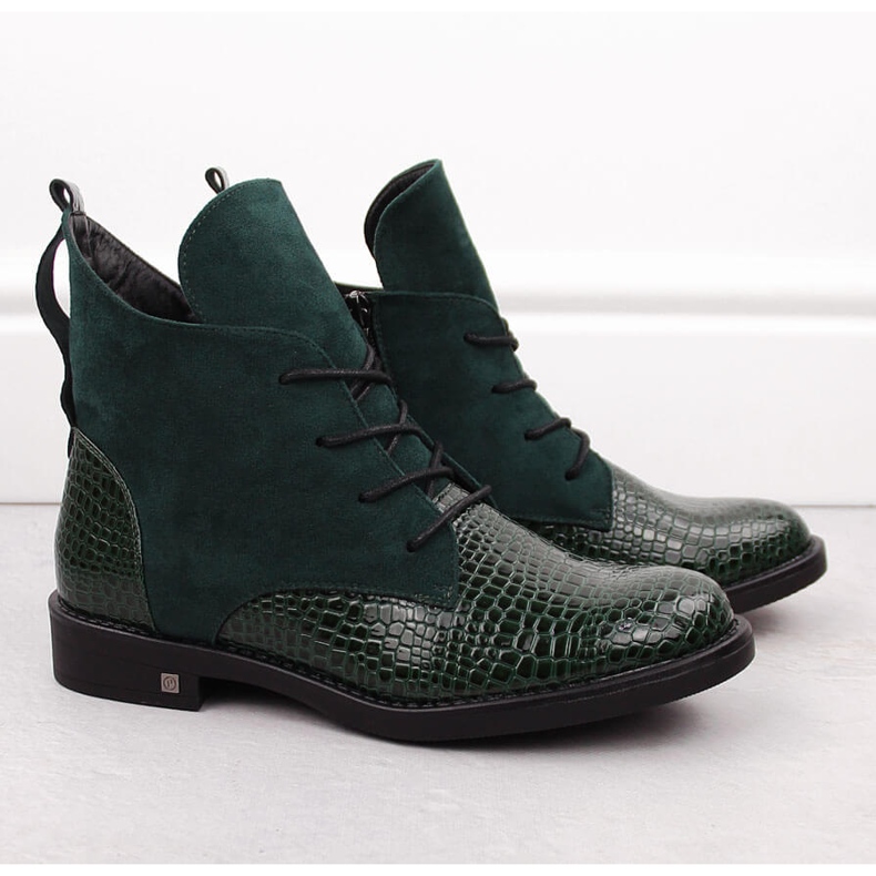 Stivali con tacco piatto da donna, isolanti, verdi Potocki SZ12080 verde 2