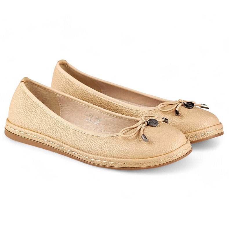 Ballerine da donna beige con sottopiede in pelle, scarpe da donna comode 1