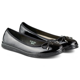 Ballerine da donna in vernice nera con sottopiede in pelle, scarpe da donna comode nero 1
