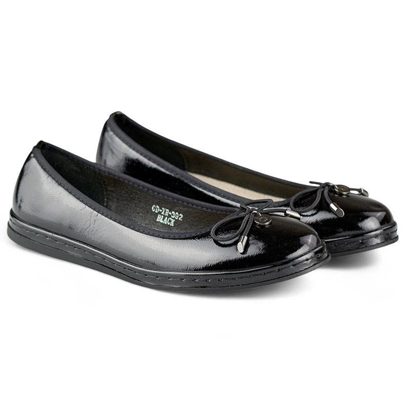 Ballerine da donna in vernice nera con sottopiede in pelle, scarpe da donna comode nero 1