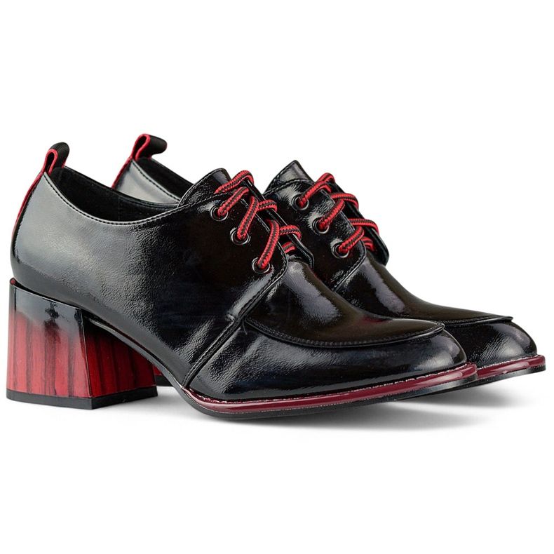 Stivaletti neri laccati su tacco rosso, scarpe eleganti da donna nero 1