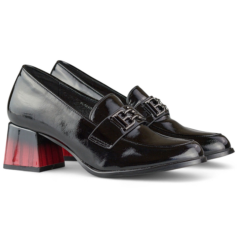 Scarpe in vernice nera con tacco comodo, décolleté da donna nero 1