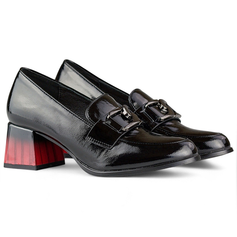 Scarpe da donna eleganti nere con tacco rosso, décolleté in vernice nero 1