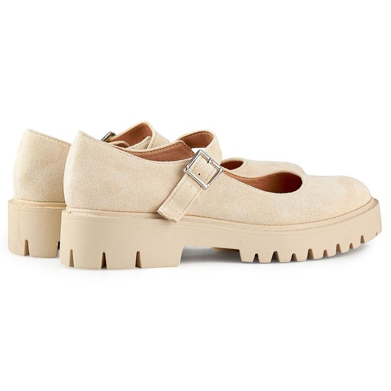 Scarpe da donna in camoscio beige con chiusura con fibbia 1