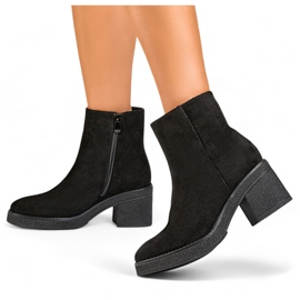 Stivaletti da donna classici neri con tacco comodo, stivaletti da donna in pelle scamosciata nero 1
