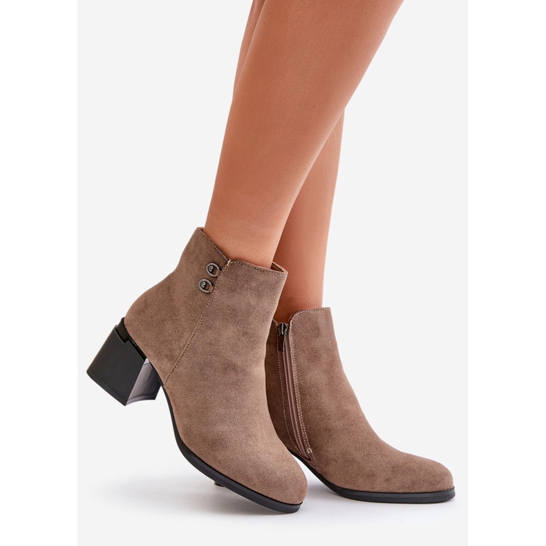 Stivaletti con tacco alto da donna fissati con cerniera, beige scuro di Tinamar 1