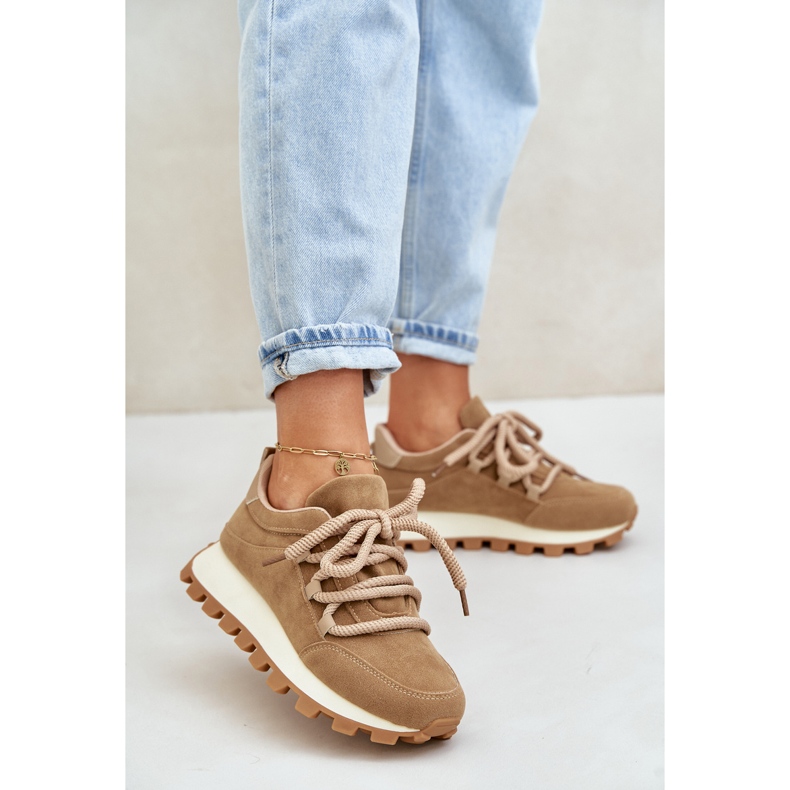 Scarpe sportive Sneakers su plateau in ecopelle scamosciata Riadella marrone beige 2
