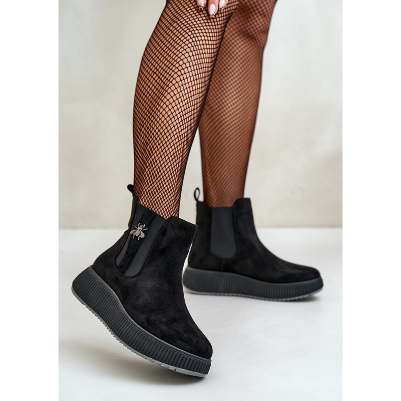 Stivali Slip-On Da Donna Con Plateau Con Spilla, Eco Camoscio, Ciatheia Nero 2