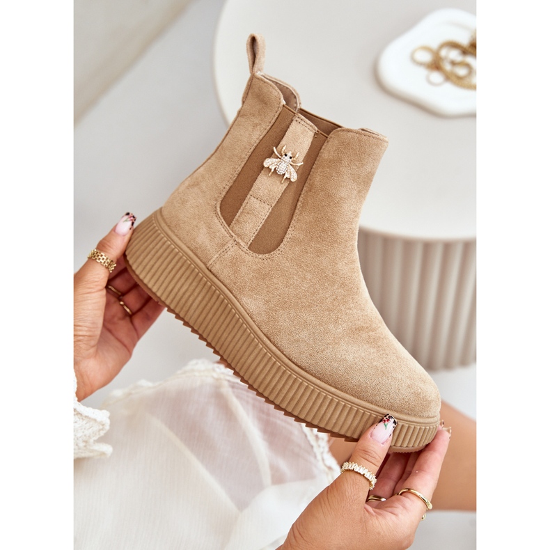 Stivali Slip-On Da Donna Con Plateau Con Spilla, Eco Camoscio Marrone, Ciatheia 2