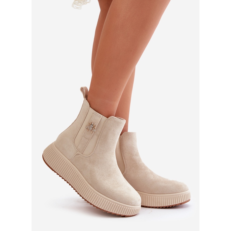 Stivali Slip-On Da Donna Con Plateau Con Spilla, Eco Camoscio, Ciatheia Beige Chiaro 1