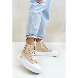 Sneakers Alte da Donna con Plateau Beige e Oro Averira 2