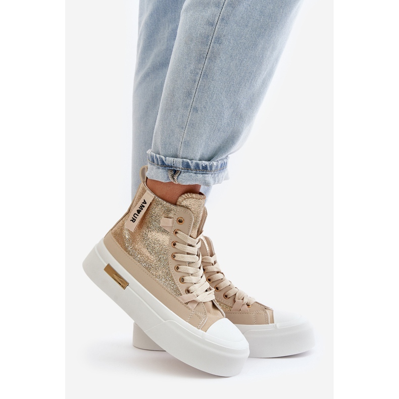 Sneakers Alte da Donna con Plateau Beige e Oro Averira 1