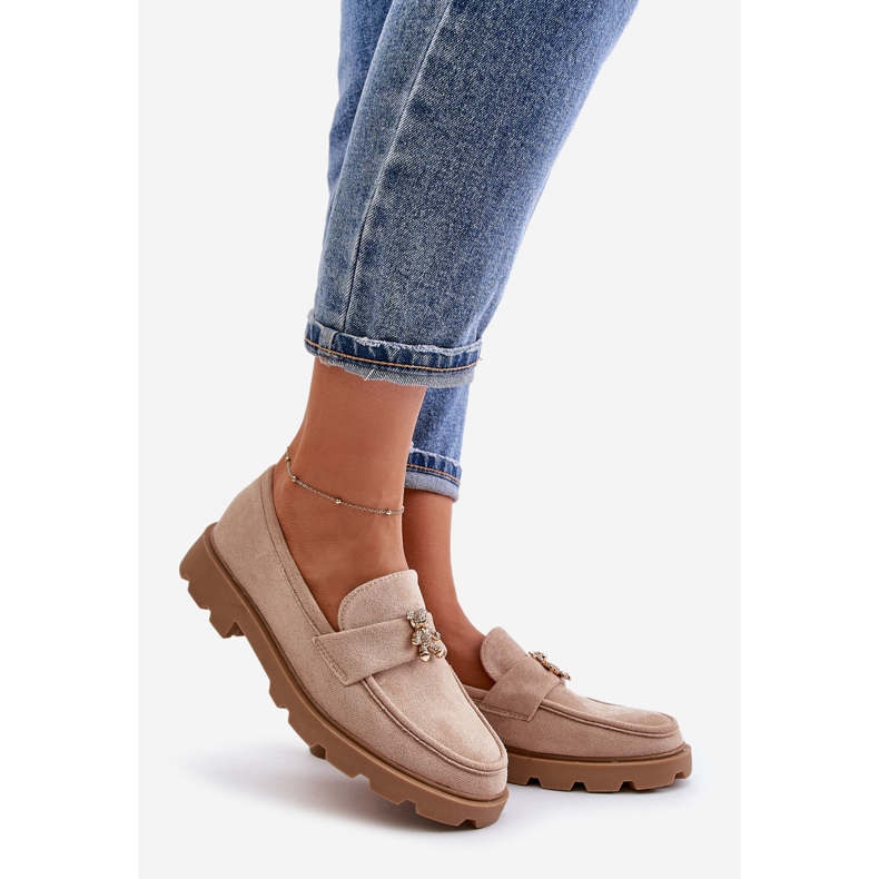 Mocassini da Donna in Eco Camoscio Con Orsetto, Kaithra Beige 1