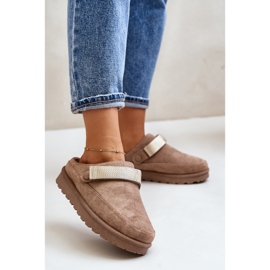 Infradito da Donna con Plateau Foderate in Pelliccia, Azida Marrone beige 2
