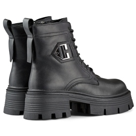 Stivaletti da donna in pelle nera con plateau, stivali isolanti in pelle naturale nero 1