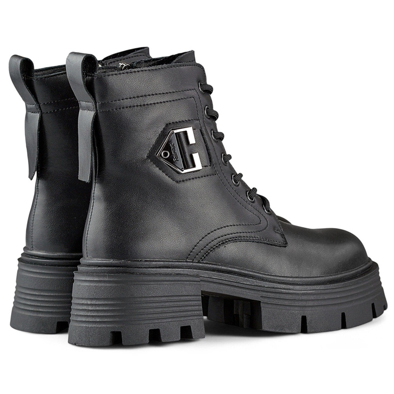 Stivaletti da donna in pelle nera con plateau, stivali isolanti in pelle naturale nero 1