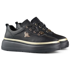 Sneakers da donna in pelle nera con accessori dorati nero 1