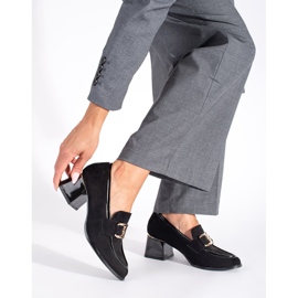 Scarpe da donna in pelle scamosciata con tacco grosso nero 1
