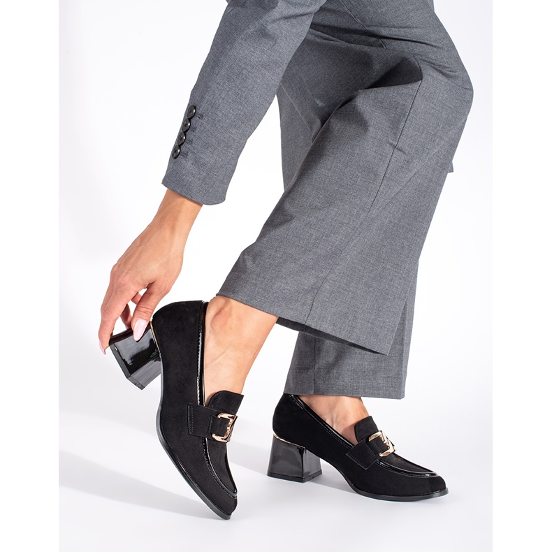 Scarpe da donna in pelle scamosciata con tacco grosso nero 1