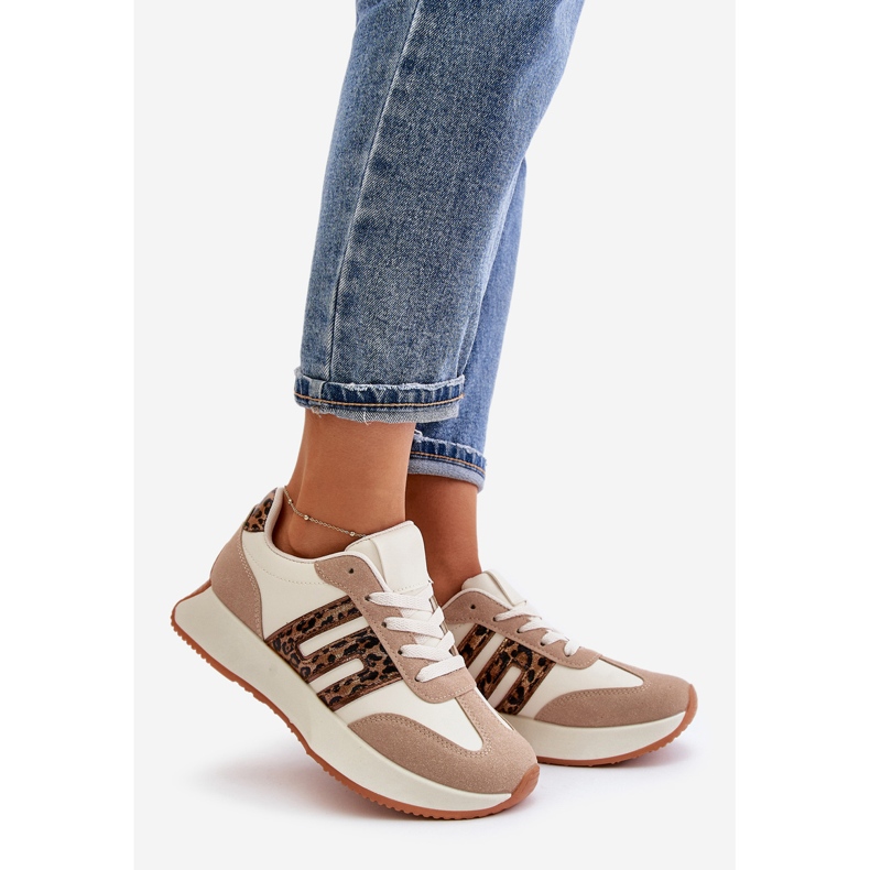Sneakers Leopardate da Donna, Scarpe Sportive con Plateau, Thari Beige 1