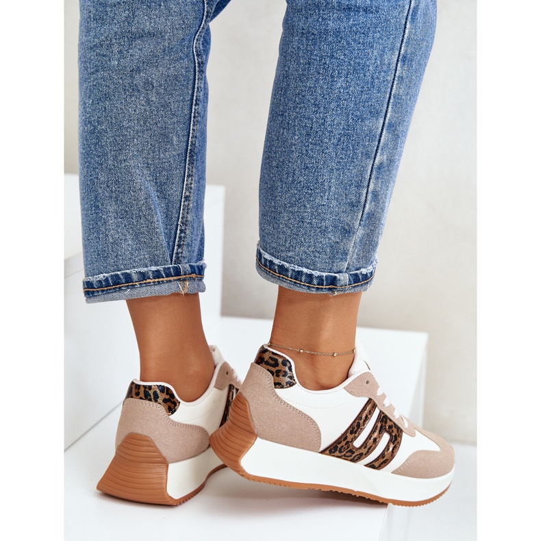 Sneakers Leopardate da Donna, Scarpe Sportive con Plateau, Thari Beige 2