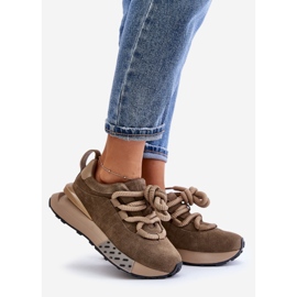 Sneakers da donna in pelle scamosciata con plateau e allacciatura spessa Artiker 54C1466 Marrone chiaro 1