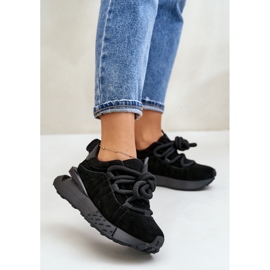 Sneakers da Donna in Pelle Scamosciata con Plateau Con Allacciatura Spessa Artiker 54C1464 Nero 2