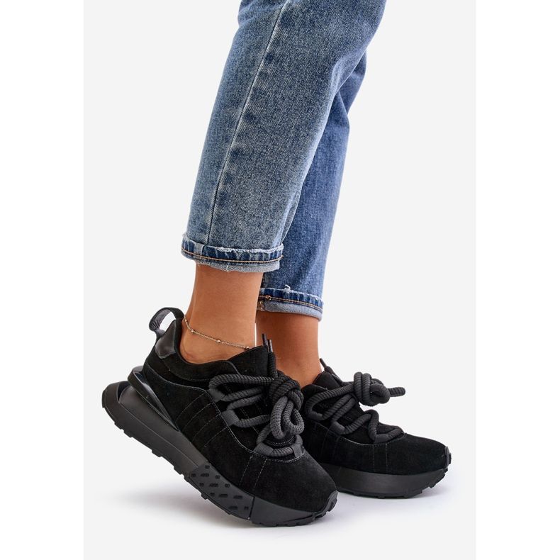 Sneakers da Donna in Pelle Scamosciata con Plateau Con Allacciatura Spessa Artiker 54C1464 Nero 1